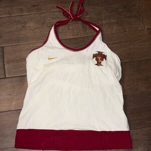 Nike Portugal size girls 12-14 halter top tie up white, shelf bra white burgundy